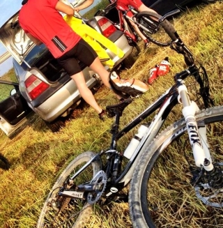 with the mountain bike on your back 